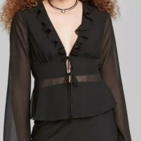 ARABELLA Black Tie Ruffle Shirt – Noughts & Kisses